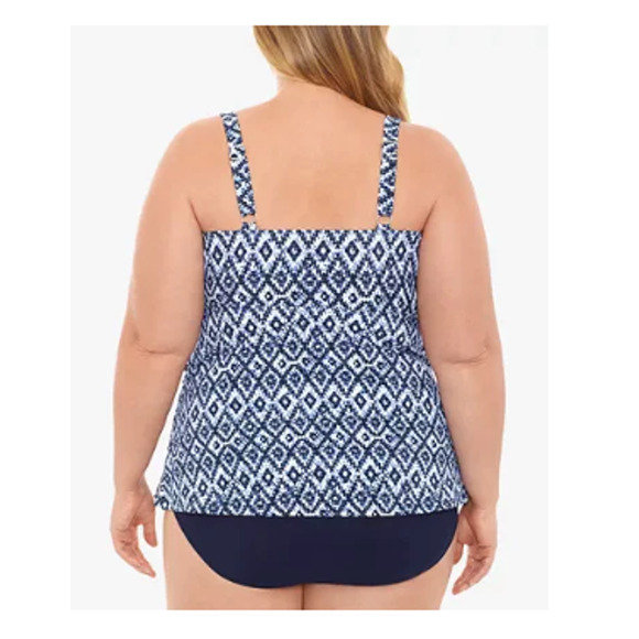 Swim Solutions TILE ISLAND NAVY Triple-Tier Fauxkini One-Piece Swimsuit US 24W - Picture 7 of 7